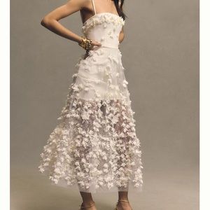 Helsi Audrey Square-Neck Floral Applique Sheer Midi Dress